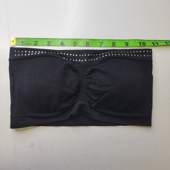 BLACK Strapless Padded Tube Top Sequin Bandeau Sparkly Crop Top One Size - New - Picture 6 of 14